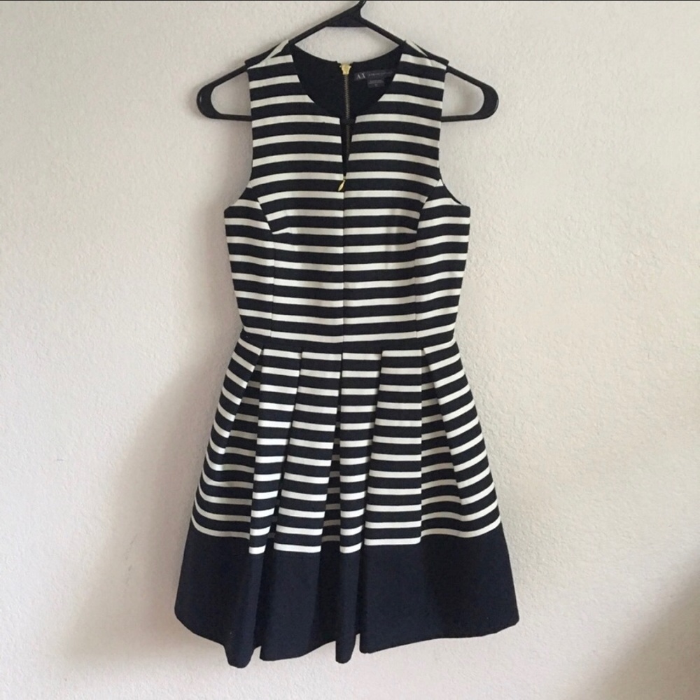 Armani Exchange Navy Striped Fit n Flare Dress